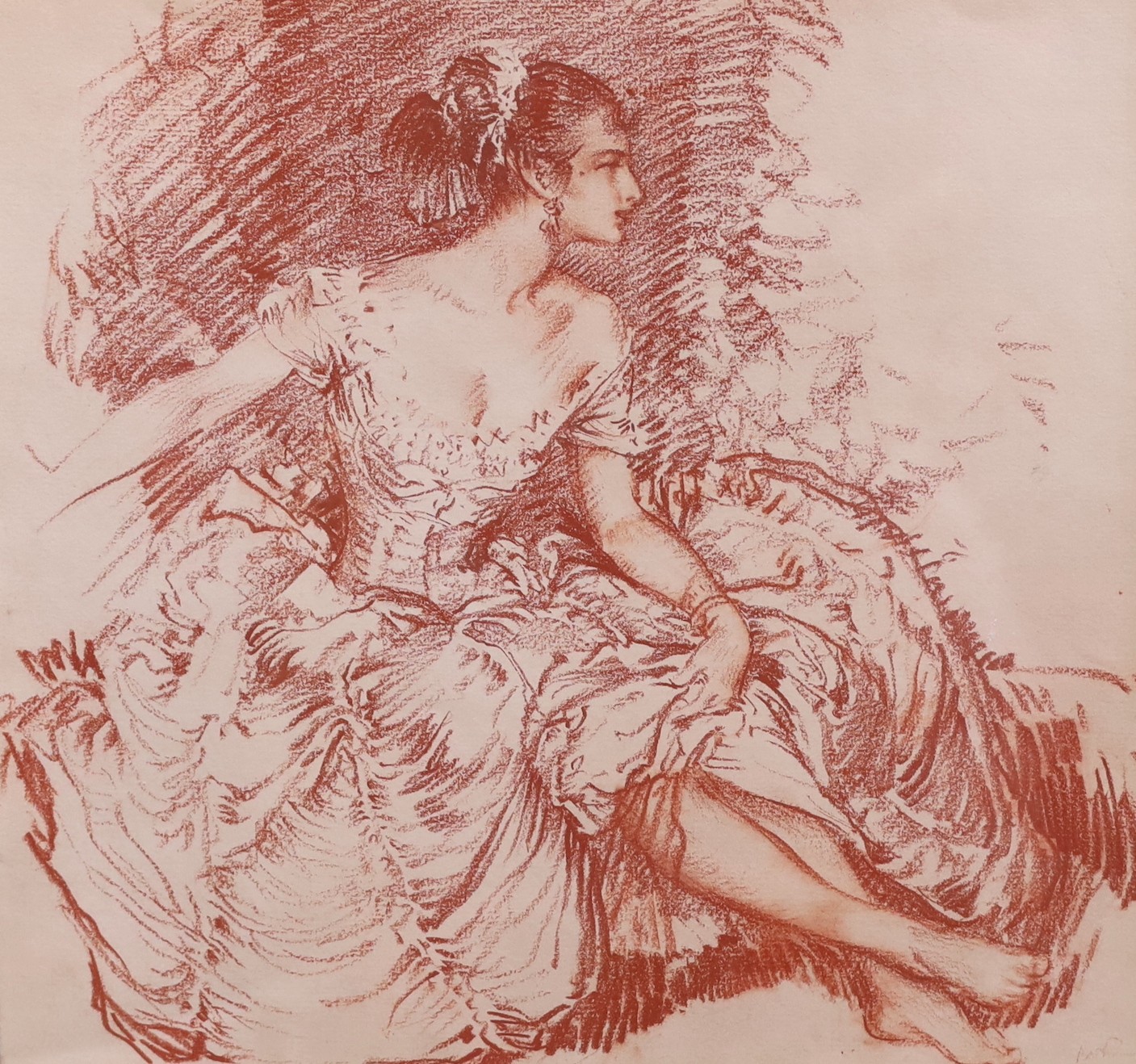 Sir William Russell Flint (1880-1969), Cecilia, sanguine chalk on pink tinted paper, 16 x 17cm